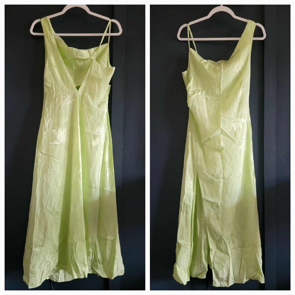 For Love & Lemons Ilana Asymmetrical Neck High Side Slit Satin Midi Slit Dress M - Picture 7 of 15
